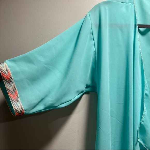LulaRoe Sheer Open Front Long Duster Batwing Sleeve Mint Embroidered Detail (B) - Picture 8 of 16